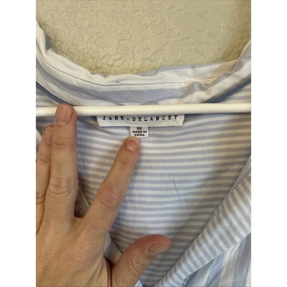 Womens Top JANE AND DELANCEY blue white striped rayon collared cap slv tunic 2X - Picture 3 of 7